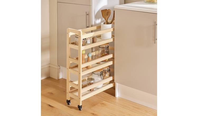 Argos Home Greg Pine Slim Kitchen Trolley - Natural