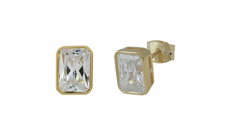 Pure Brilliance 9ct Yellow Gold Lab Grown 2ct Diamond Emerald Stud Earrings
