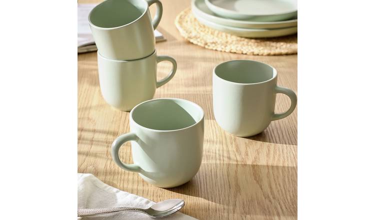 Habitat Set of 4 Matte Stoneware Mugs - Sage green