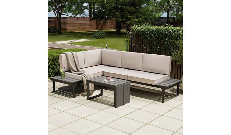 VonHaus 4-Seater Rectangular Steel Modular Garden Furniture Set - Beige