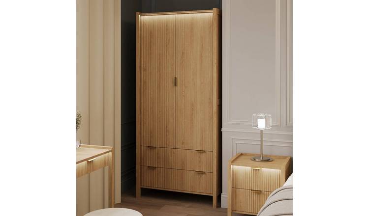 XR Living Dakota 2 Door 2 Drawer Wardrobe With App Controlled LED - Oak