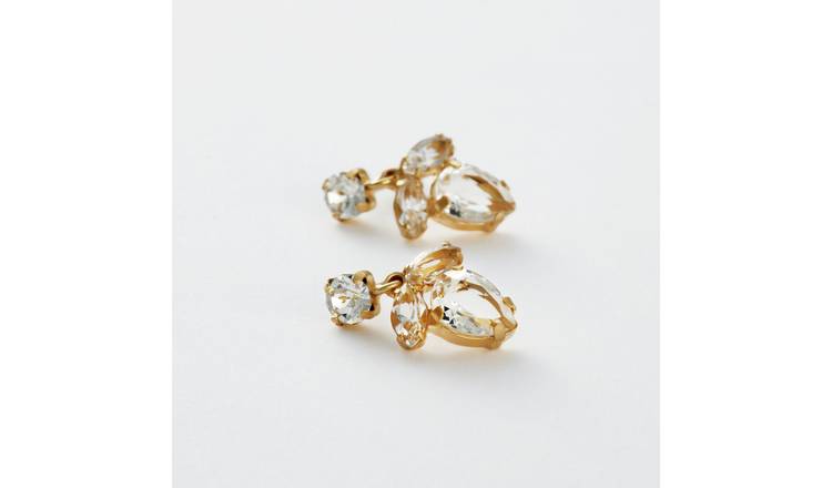 Revere Yellow Gold Plated 925 Sterling Silver Crystal Drop Earrings