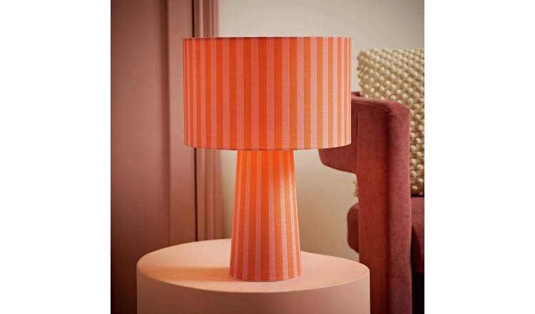 ValueLights Thorley Fabric LED Stripe Table Lamp - Orange