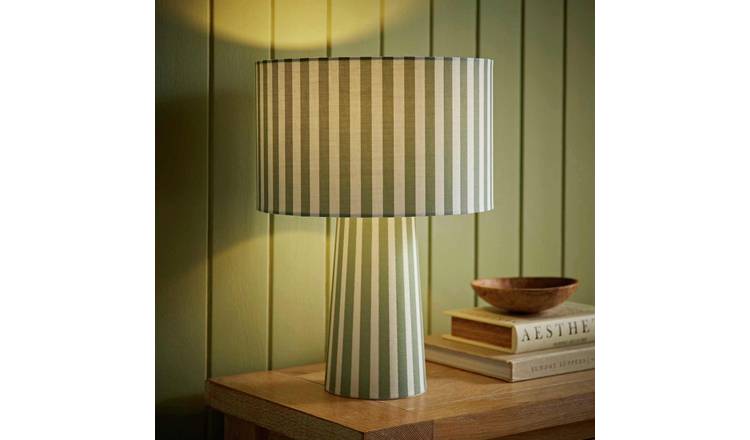 ValueLights Thorley Fabric LED Stripe Table Lamp - Green