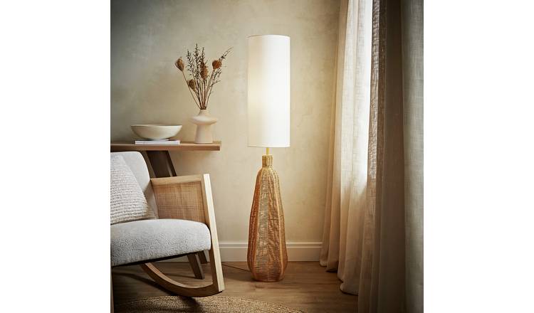 ValueLights Una Rattan Statement Floor Lamp - Natural