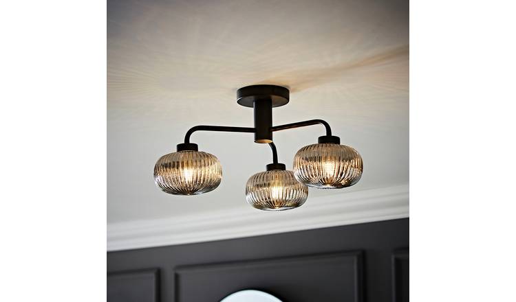 ValueLights Amaia Metal 3-Light Bathroom Flush Ceiling Light - Black