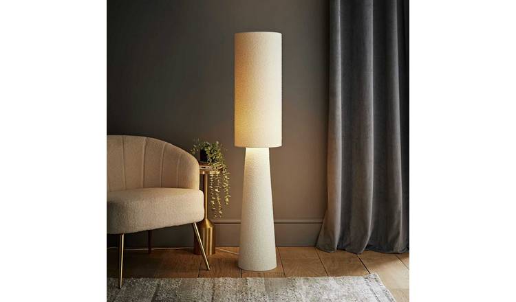 ValueLights Ash Boucle Fabric Statement Floor Lamp - Cream