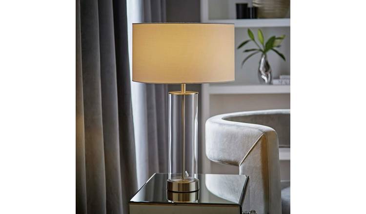 ValueLights Balan LED Brushed Chrome Table Lamp With Drum Shade - White