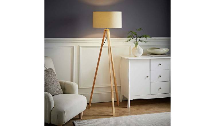 ValueLights Barbro Wooden Tripod Floor Lamp - Natural