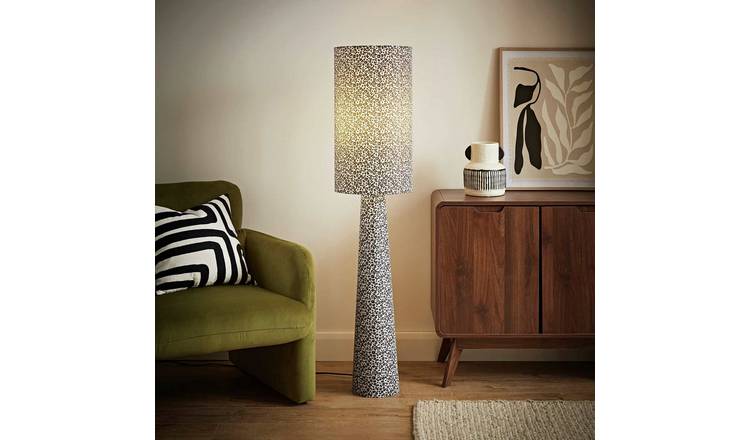 ValueLights Bertie Leopard Print Column Floor Lamp - Natural