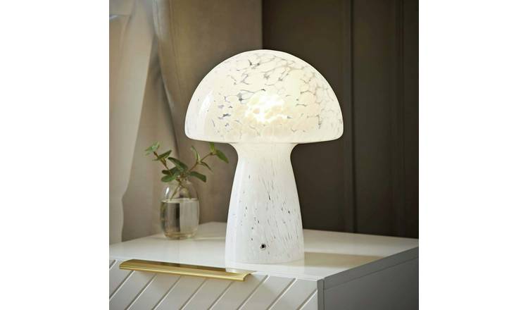 ValueLights Beau Glass Confetti Mushroom Table Lamp With Tapered Lampshade-White