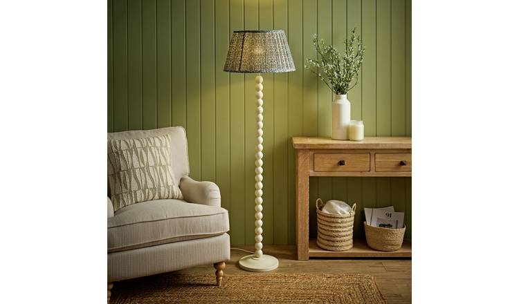ValueLights Bobble Wooden Floral Statement Floor Lamp - Cream