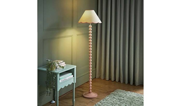 ValueLights Bobble Wooden Statement Floor Lamp - Pink