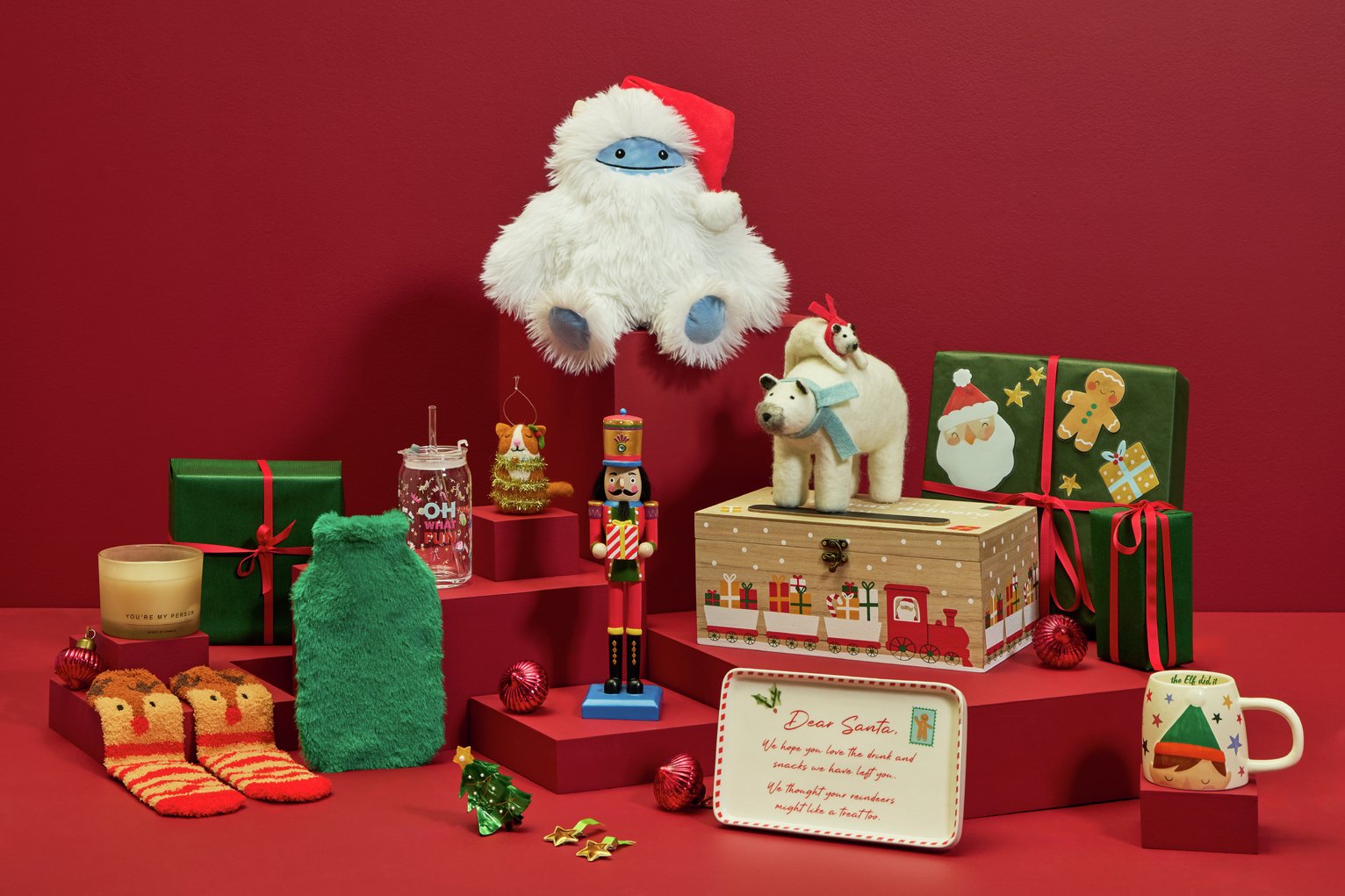 flat lay of xmas products