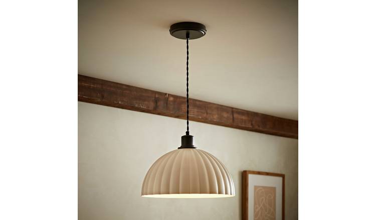 ValueLights Bourton Metal LED Ribbed Dome Pendant Ceiling Light - Black