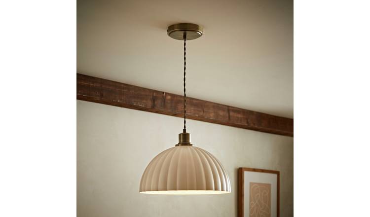 ValueLights Bourton Metal LED Ribbed Dome Pendant Ceiling Light - Gold