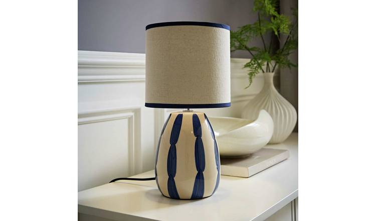 ValueLights Brynn Ceramic Navy Printed Stripe Table Lamp - Blue