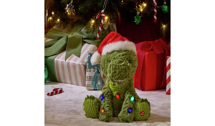Argos Home Animated Dinosaur with Santa Hat Soft Toy
