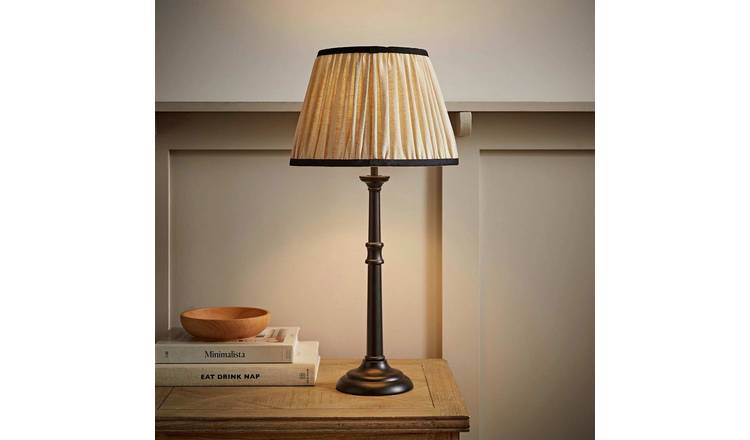 ValueLights Clara Wood Candlestick Table Lamp With Linen Pleated Shade - Black
