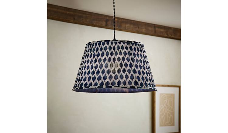 ValueLights Elijah Ikat Blue Pleated Easy Fit Lampshade - 45cm