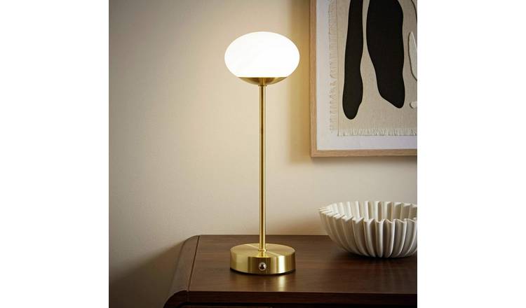 ValueLights Emmy Metal LED Rechargeable Table Lamp With Globe Shade - Gold