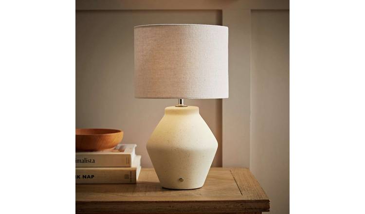ValueLights Finn Ceramic LED Rechargeable Table Lamp With Linen Shade - Cream