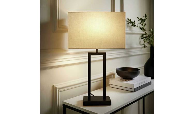 ValueLights Gloria Metal Double Stem Table Lamp With Rectangular Shade - Black