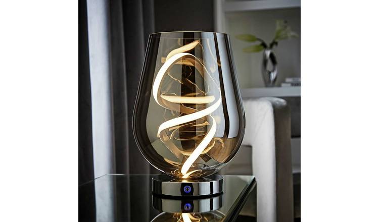 ValueLights Helix Metal LED Smoke Glass Table Lamp - Grey