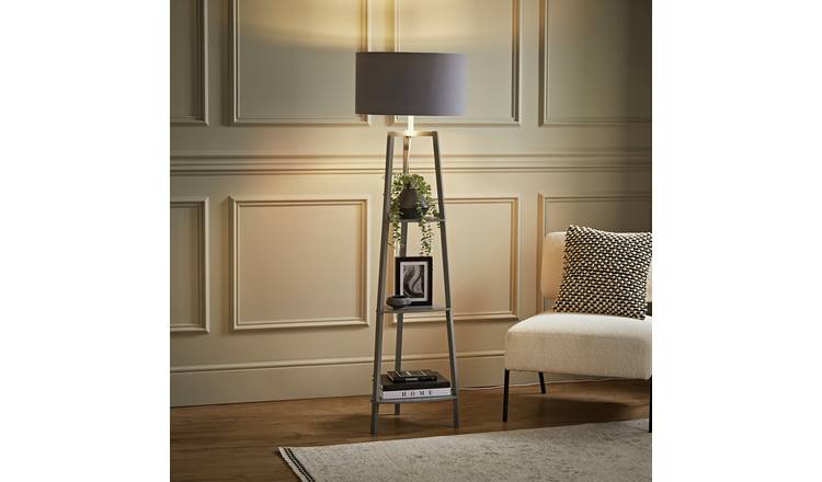 ValueLights Hiru Wooden 3 Tier Shelf Tripod Floor Lamp - Grey