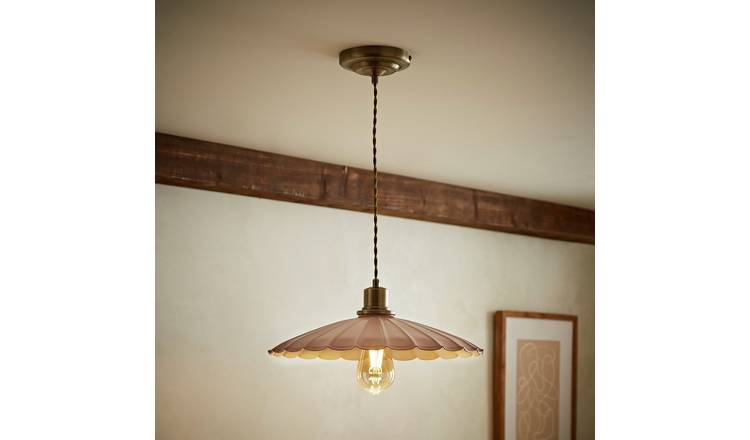 ValueLights Holborn Metal LED Dusky Pink Scallop Pendant Ceiling Light - Brass