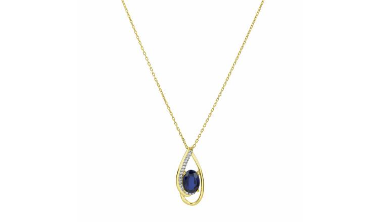 Jewel and Gem 9ct YG 0.04 Diamond Round Brilliant Gemstone Pendant Necklace