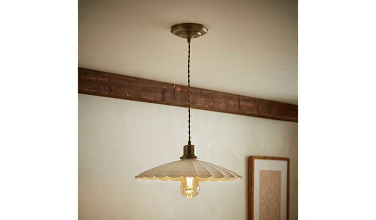 ValueLights Holborn Metal LED Cream Scallop Pendant Ceiling Light - Brass
