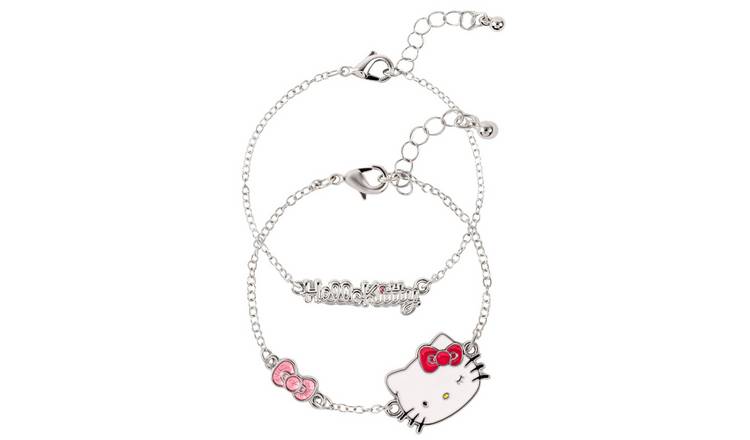 Hello Kitty Silver Tone Name and Face Charm Bracelets - Set of 2