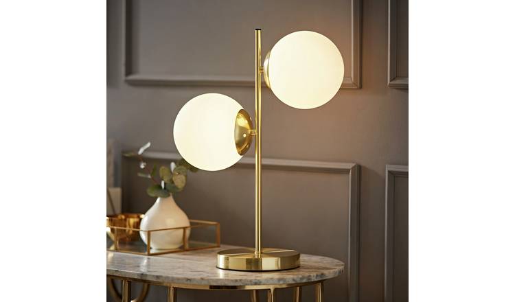 ValueLights Jas Metal 2 way Table Lamp With Frosted Glass Globe Shades - Gold