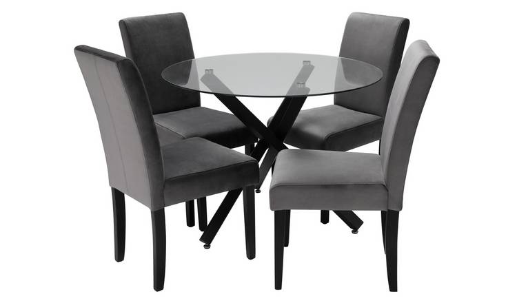 Buy Argos Home Ava Glass Dining Table & 4 Velvet Chairs - Grey | Dining