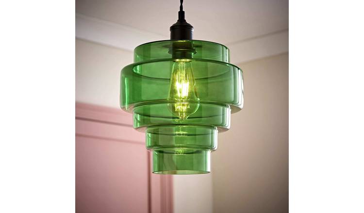 ValueLights Lane Green Glass 5 Tier Easy Fit Lampshade - 23.5cm