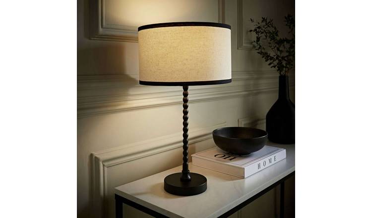 ValueLights Maeve Metal Bobble Table Lamp With Trim Linen Shade - Black