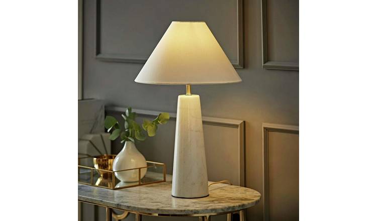 ValueLights Margot Marble LED Table Lamp With Linen - White