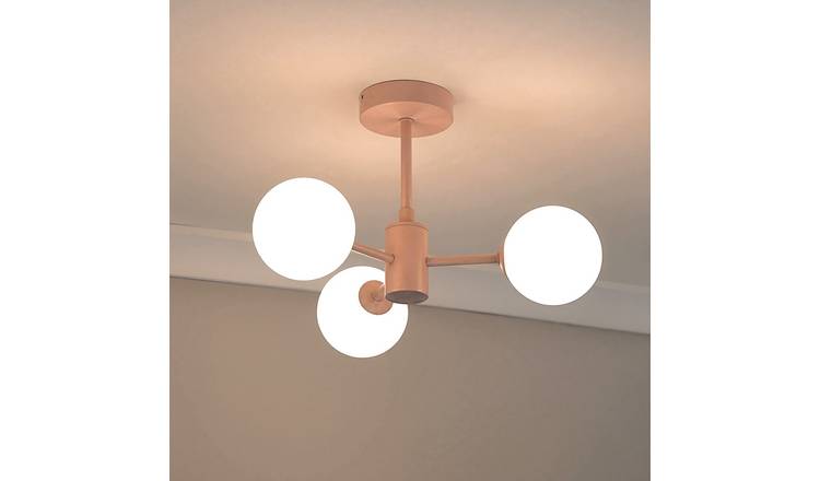 ValueLights Marlow Metal 3-Light Flush Ceiling Light - Soft Pink