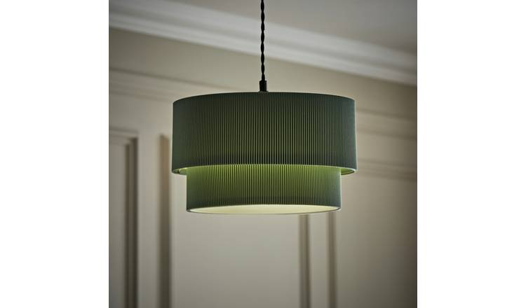 ValueLights Mason Green 2 Tier Crinkle Easy Fit Lampshade - 31cm