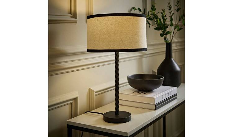 ValueLights Maura Metal Twist Stem Table Lamp With Trim Drum Shade - Black