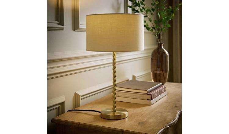 ValueLights Maura Gold Twist Stem Table Lamp With Drum Shade - Gold
