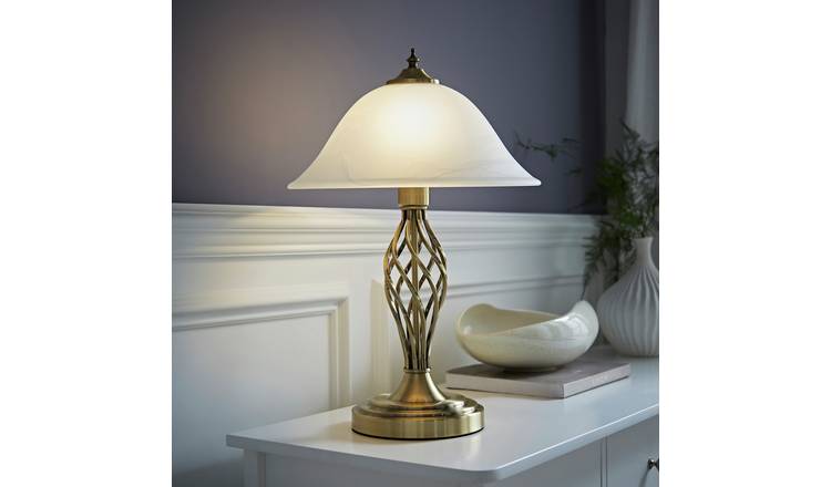 ValueLights Memphis Metal LED Twist Antique Table Lamp With Frosterd Shade- Gold