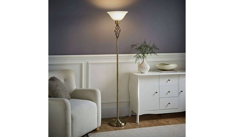 ValueLights Memphis Metal Column Floor Lamp - Antique Brass