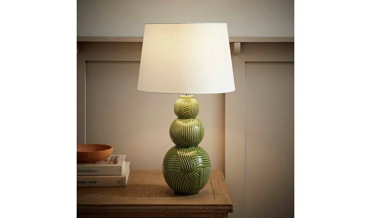 ValueLights Mia Ceramic LED Stacked Table Lamp With White Shade - Green