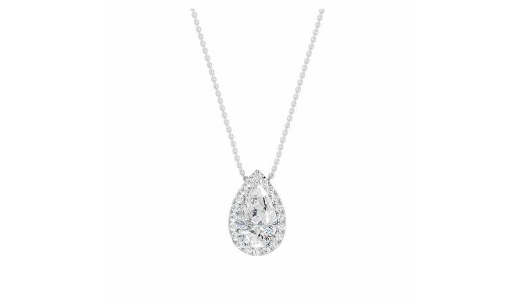 Pure Brilliance 9ct White Gold 1.15ct Diamond Pear Halo Pendant Necklace