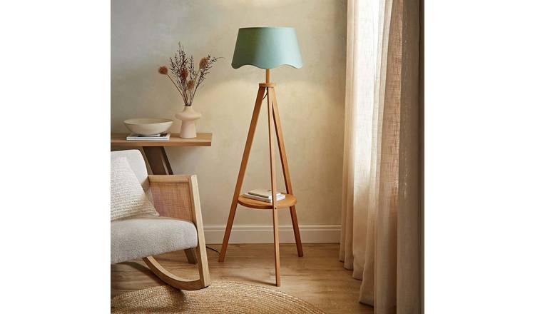 ValueLights Morrigan Wooden Tripod Floor Lamp - Natural Wood