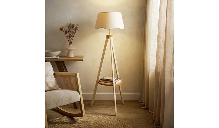 ValueLights Morrigan Wooden Tripod Floor Lamp - Cream