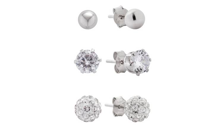 Silver stud earrings set of deals 3