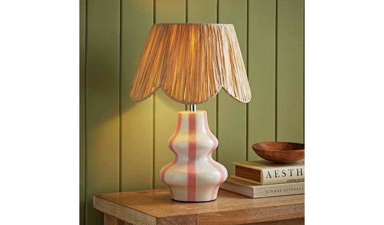 ValueLights Perrie Ceramic Stripe Table Lamp - Pink